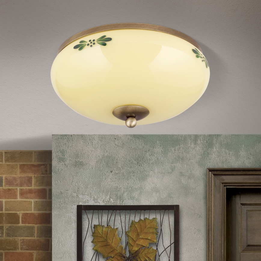 Stropní svítidlo LANDHAUS 2xE27/60W/230V pr. 28 cm bronz/béžová