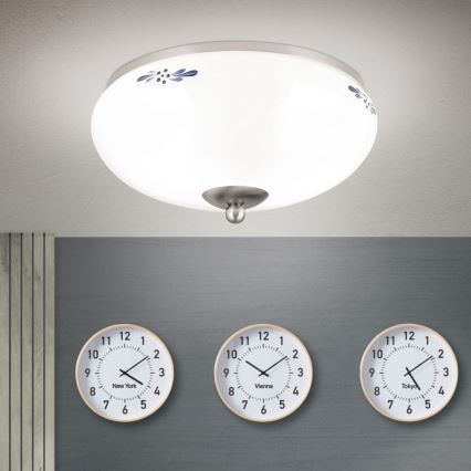 Stropní svítidlo LANDHAUS 2xE27/60W/230V pr. 28 cm matný chrom/bílá