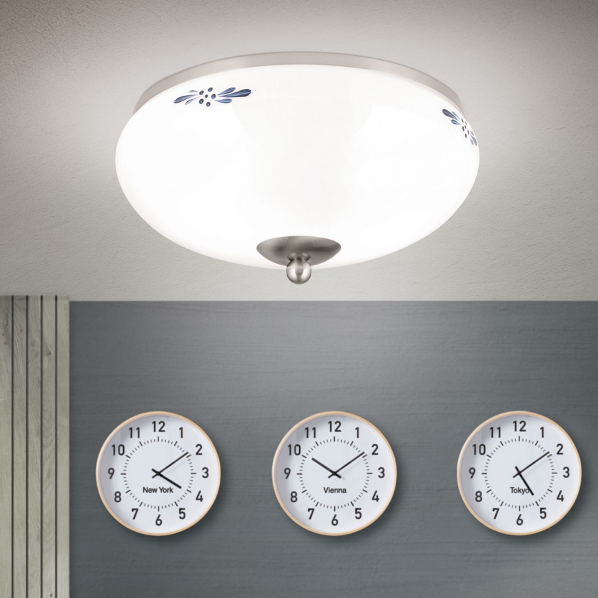 Stropní svítidlo LANDHAUS 2xE27/60W/230V pr. 28 cm matný chrom/bílá