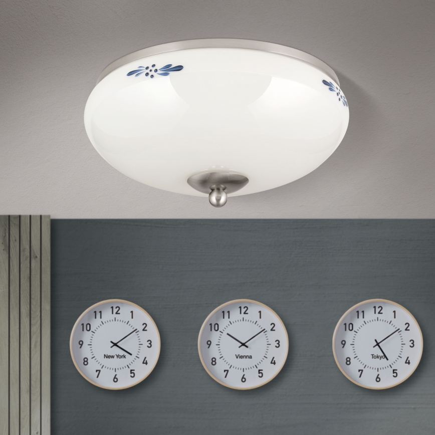 Stropní svítidlo LANDHAUS 2xE27/60W/230V pr. 28 cm matný chrom/bílá