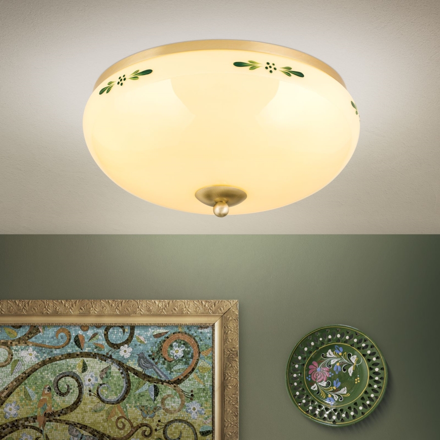 Stropní svítidlo LANDHAUS 3xE27/60W/230V pr. 35 cm mosaz/béžová