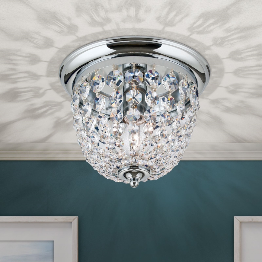 Křišťálové stropní svítidlo PLAFOND 1xE27/40W/230V pr. 26 cm lesklý chrom