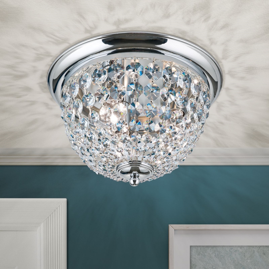 Křišťálové stropní svítidlo PLAFOND 3xE27/40W/230V pr. 35 cm lesklý chrom
