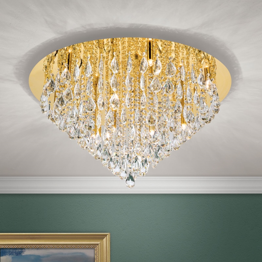 Křišťálové stropní svítidlo CELESTE 12xG9/40W/230V pr. 75 cm zlatá