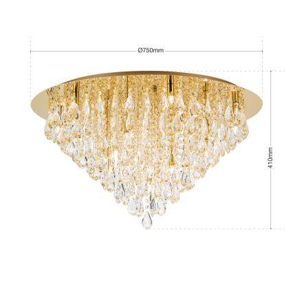 Křišťálové stropní svítidlo CELESTE 12xG9/40W/230V pr. 75 cm zlatá