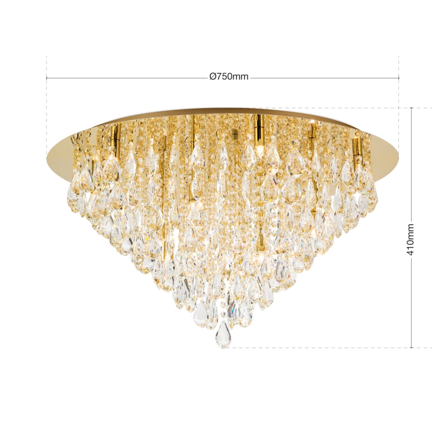 Křišťálové stropní svítidlo CELESTE 12xG9/40W/230V pr. 75 cm zlatá