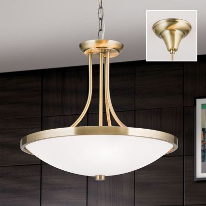 Lustr na řetězu AIDA 3xE27/60W/230V pr. 39,5 cm mosaz