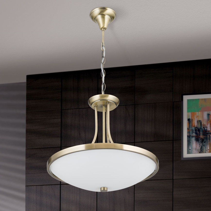 Lustr na řetězu AIDA 3xE27/60W/230V pr. 39,5 cm mosaz