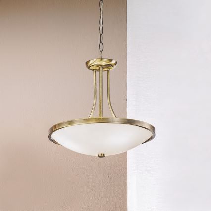 Lustr na řetězu AIDA 3xE27/60W/230V pr. 39,5 cm mosaz
