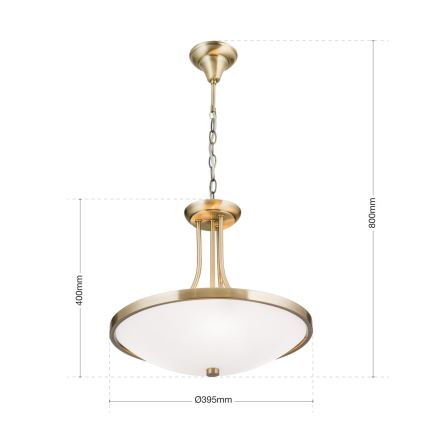 Lustr na řetězu AIDA 3xE27/60W/230V pr. 39,5 cm mosaz