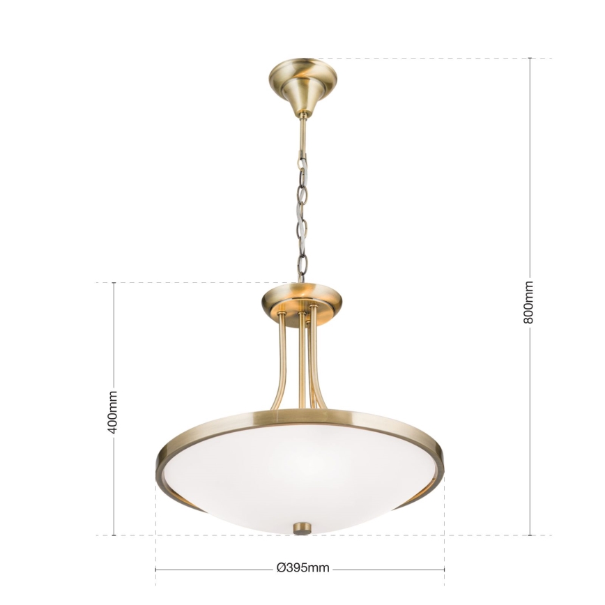Lustr na řetězu AIDA 3xE27/60W/230V pr. 39,5 cm mosaz
