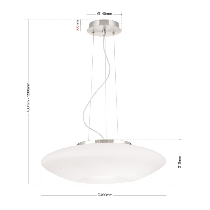Lustr na lanku BLANC 2xE27/60W/230V pr. 49 cm matný chrom