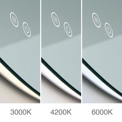 LED Koupelnové vyhřívané nástěnné zrcadlo s podsvícením FOCUS LED/27W/230V 3000/4200/6000K pr. 80 cm IP44