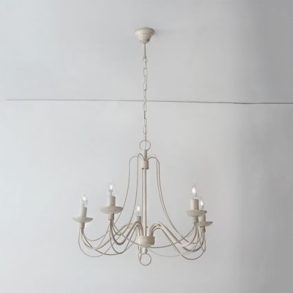 Lustr na řetězu VELA 5xE14/40W/230V pr. 60 cm bílá/zlatá/patina