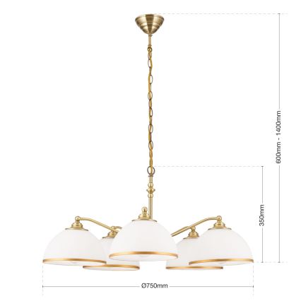 Lustr na řetězu OLD LAMP 5xE27/40W/230V pr. 75 cm bílá/mosaz