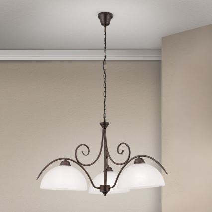 Lustr na řetězu RULA 3xE27/40W/230V pr. 70 cm bílá/bronz