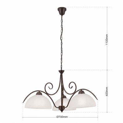 Lustr na řetězu RULA 3xE27/40W/230V pr. 70 cm bílá/bronz