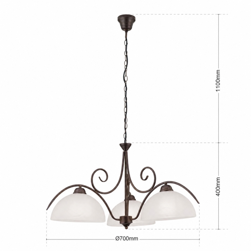 Lustr na řetězu RULA 3xE27/40W/230V pr. 70 cm bílá/bronz