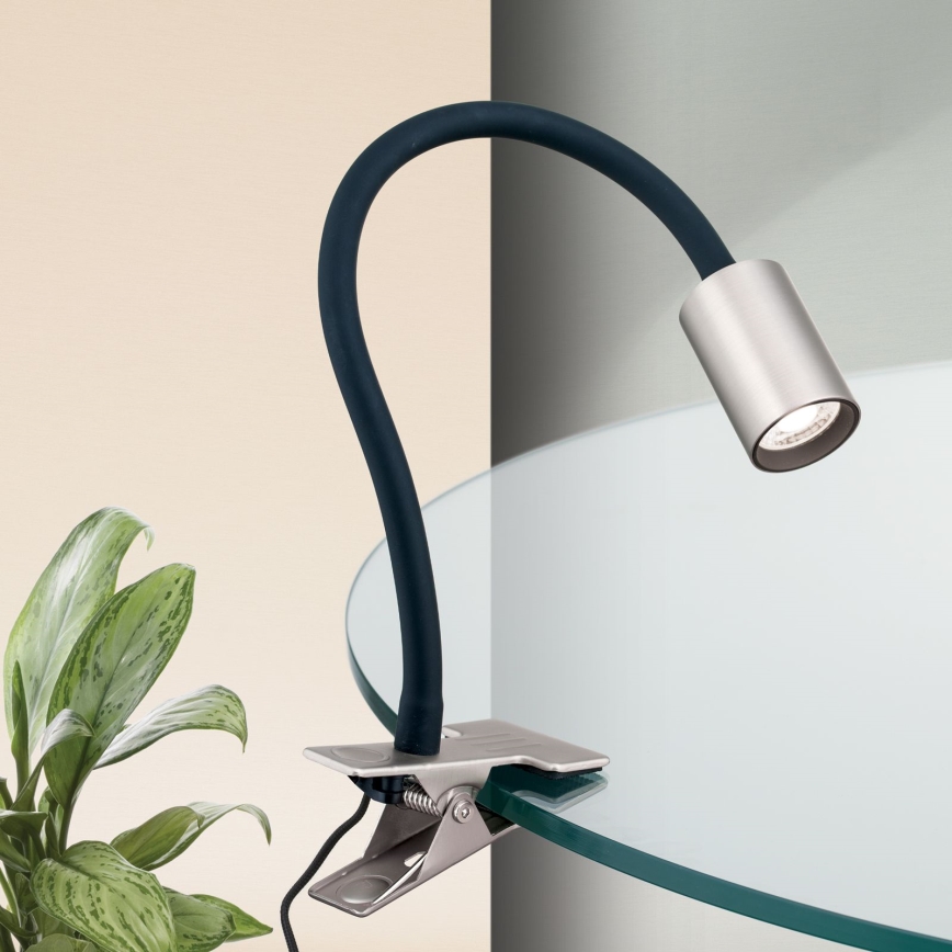 LED Flexibilní stolní lampa s klipem KURT LED/5W/230V stříbrná