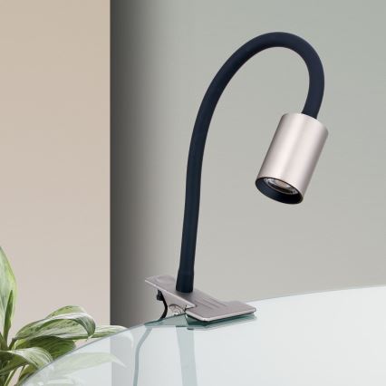 LED Flexibilní stolní lampa s klipem KURT LED/5W/230V stříbrná