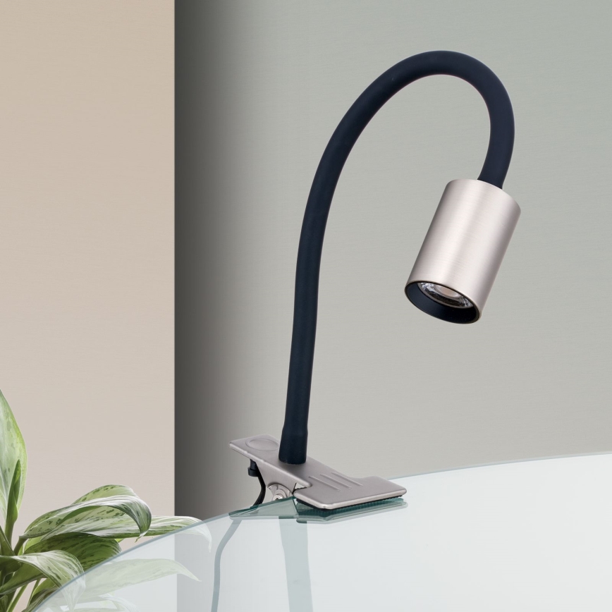 LED Flexibilní stolní lampa s klipem KURT LED/5W/230V stříbrná