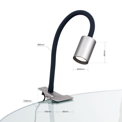LED Flexibilní stolní lampa s klipem KURT LED/5W/230V stříbrná
