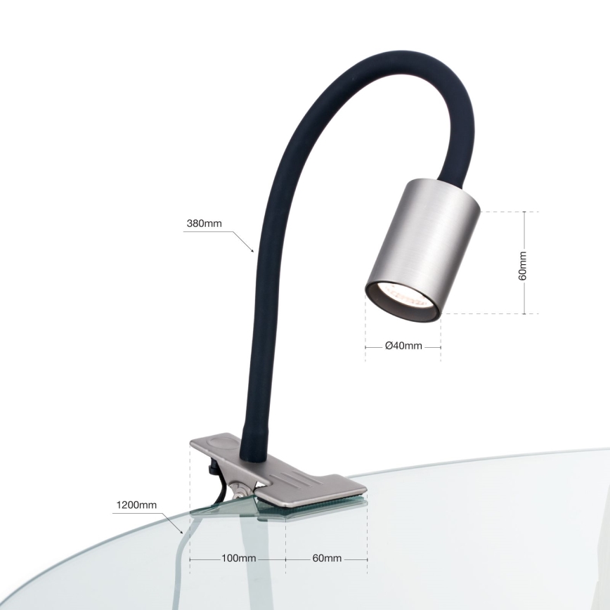 LED Flexibilní stolní lampa s klipem KURT LED/5W/230V stříbrná