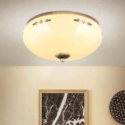 Orion - Stropní svítidlo LANDHAUS 3xE27/60W/230V pr. 35 cm bronz/béžová/modrá