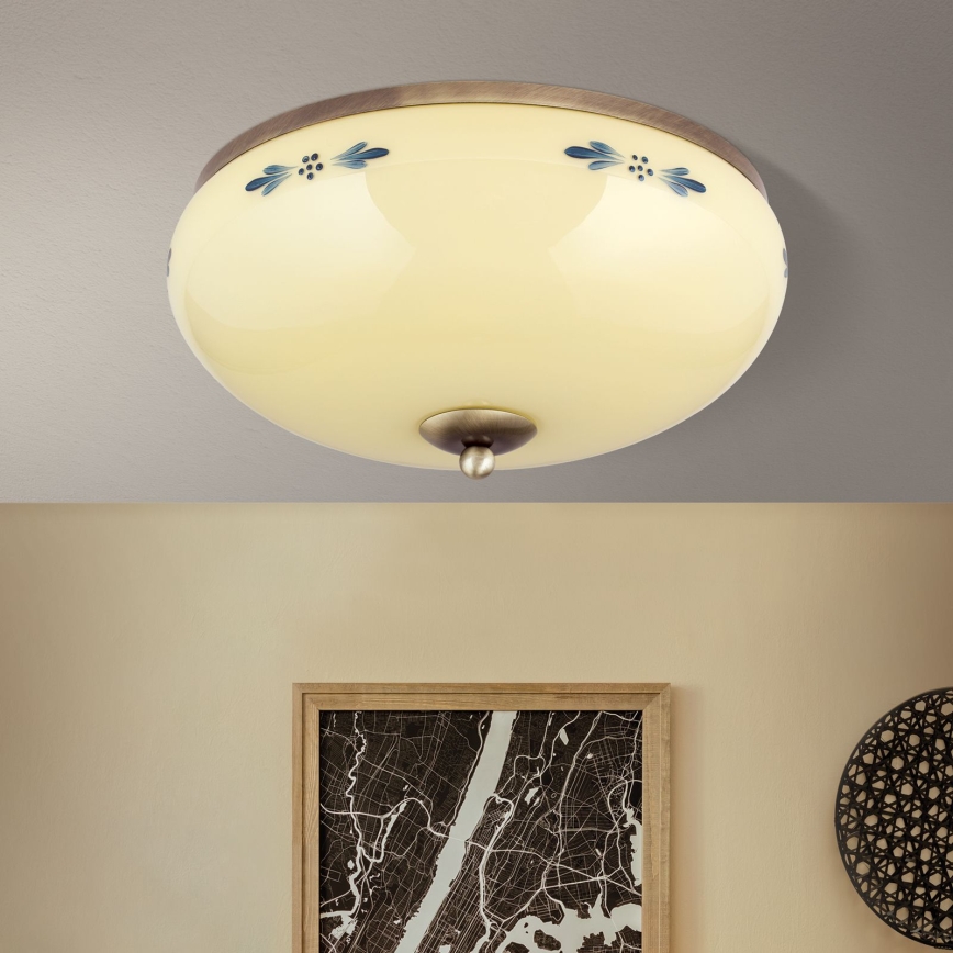 Orion - Stropní svítidlo LANDHAUS 3xE27/60W/230V pr. 35 cm bronz/béžová/modrá