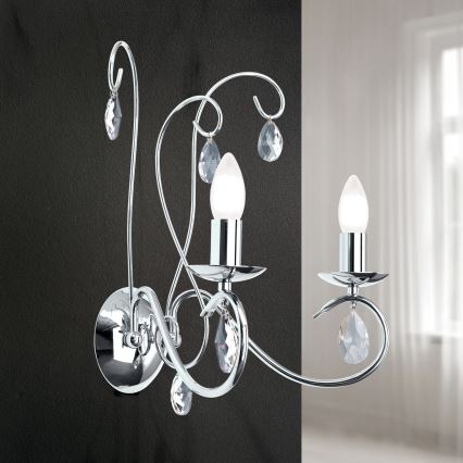 Křišťálové nástěnné svítidlo ALESSIA 2xE14/40W/230V lesklý chrom