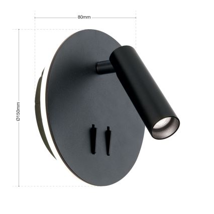 LED Nástěnné bodové svítidlo LENNY LED/6W/230V + LED/3W černá