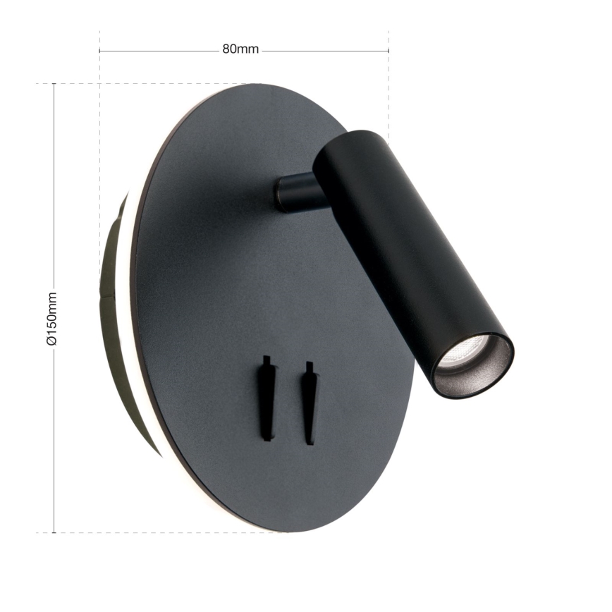 LED Nástěnné bodové svítidlo LENNY LED/6W/230V + LED/3W černá