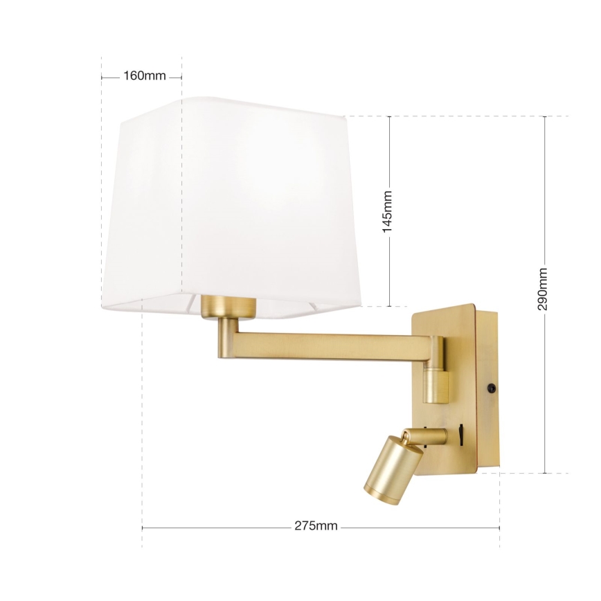 LED Nástěnná lampa CARLTON 1xE27/40W/230V + LED/3W bílá/zlatá