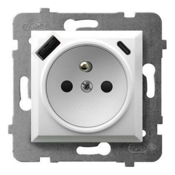 Ospel - Zásuvka domovní bez rámečku 230V + 1xUSB-A + 1xUSB-C ARIA bílá