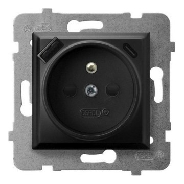 Ospel - Zásuvka domovní bez rámečku 230V + 1xUSB-A + 1xUSB-C ARIA černá