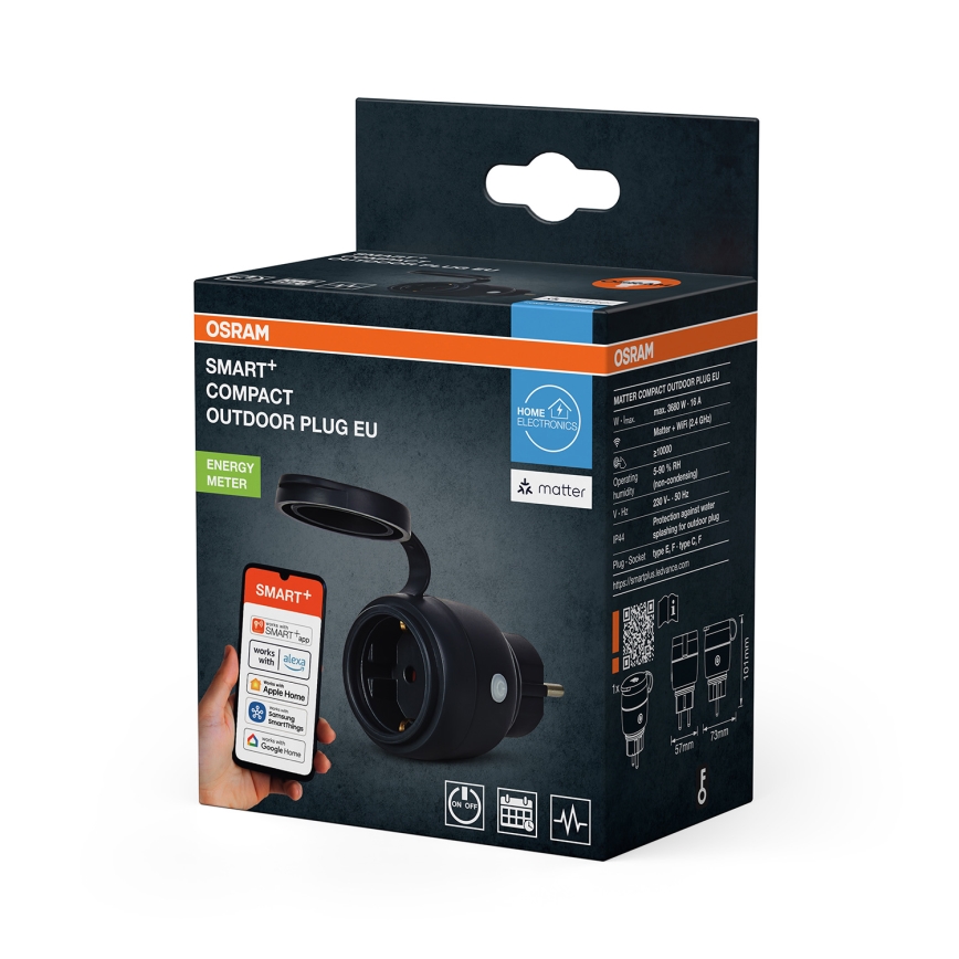 Osram - Chytrá venkovní zásuvka SMART+ MATTER SCHUKO 3680W/230V/16A IP44 Wi-Fi
