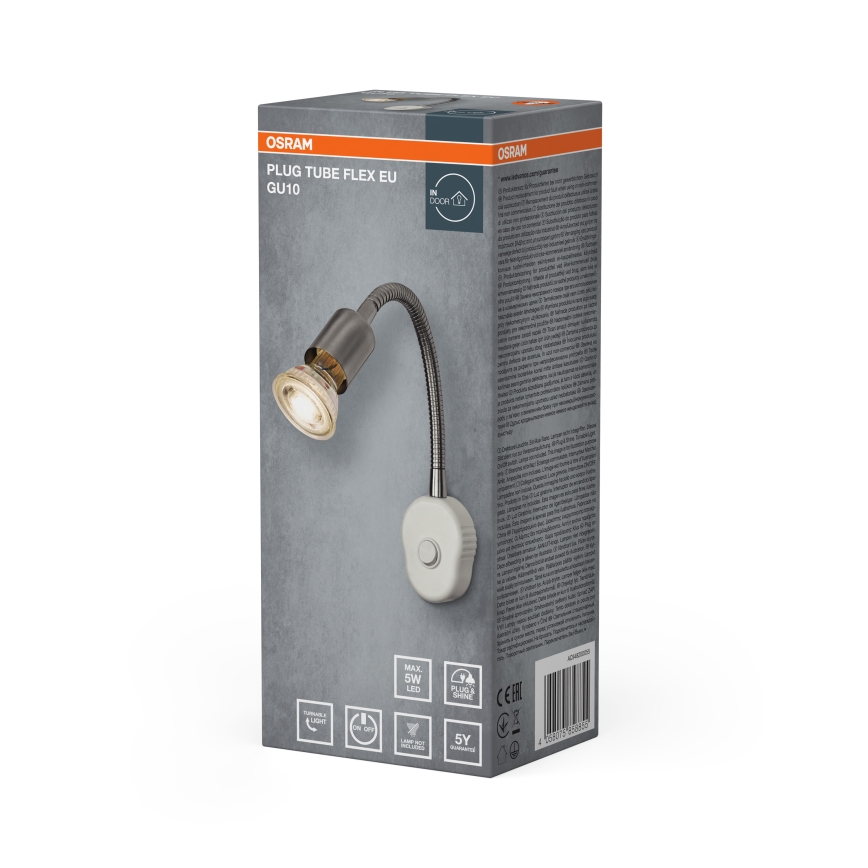 Osram - Flexibilní nástěnná lampa PLUG TUBE FLEX 1xGU10/5W/230V matný chrom/bílá