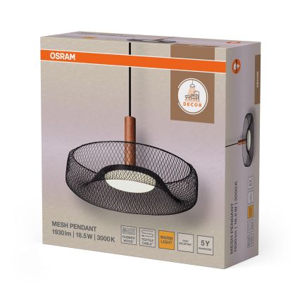Osram - LED Lustr na lanku DECOR MESH LED/18,5W/230V pr. 40 cm černá/kaučukovník