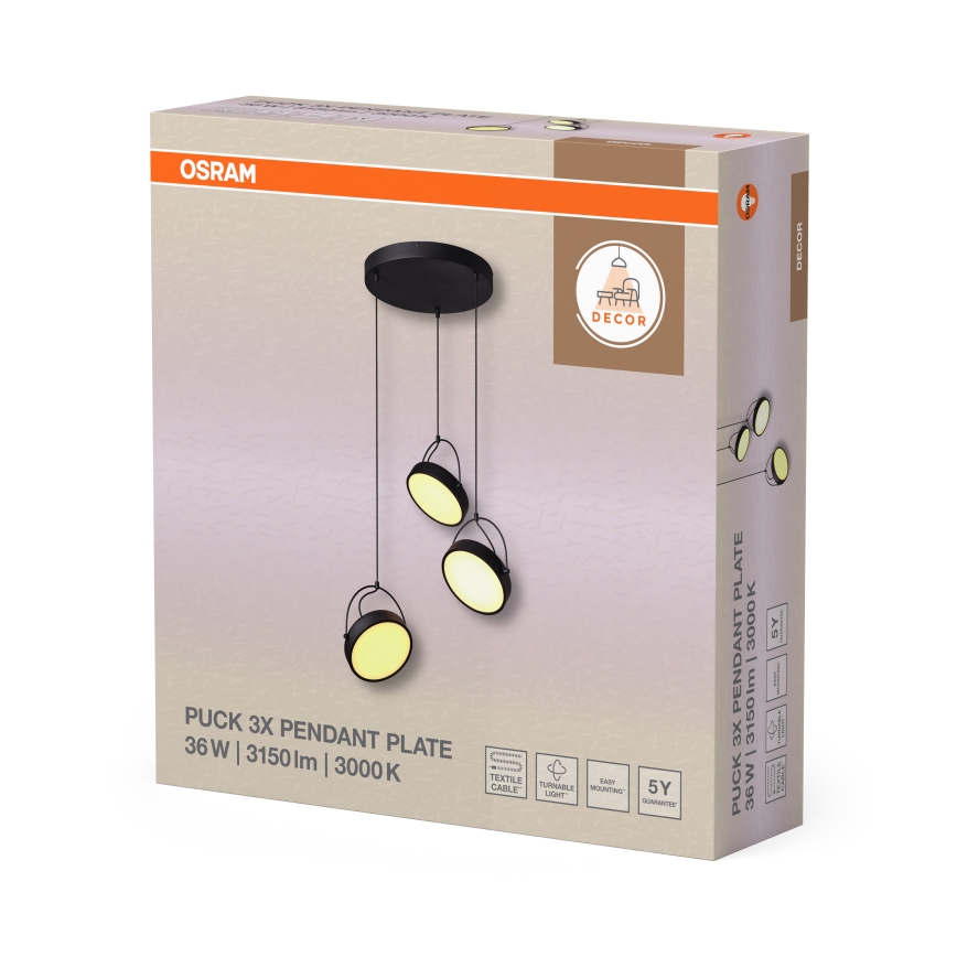Osram - LED Lustr na lanku DECOR PUCK 3xLED/12W/230V černá