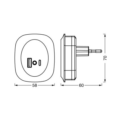 Osram - LED Noční svítidlo do zásuvky se senzorem a USB LUNETTA LED/12,5W/230V černá