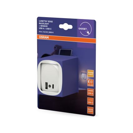 Osram - LED Noční svítidlo do zásuvky se senzorem a USB LUNETTA LED/12,5W/230V bílá