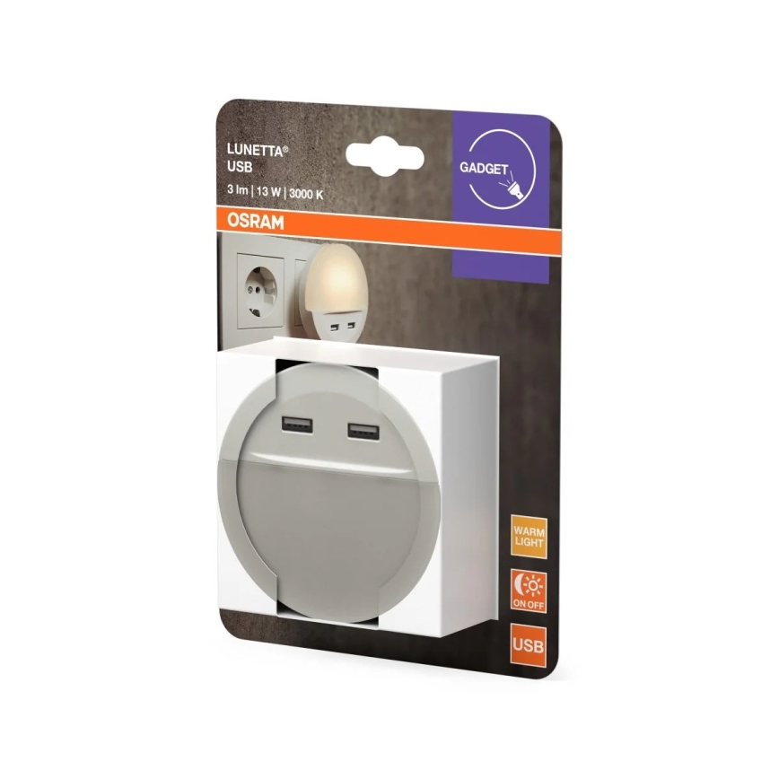 Osram - LED Noční svítidlo do zásuvky se senzorem LUNETTA 2xUSB LED/13W/230V