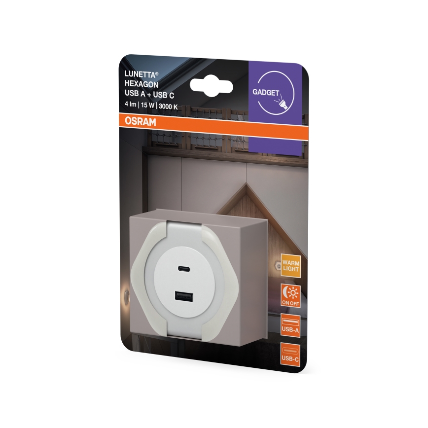 Osram - LED Orientační svítidlo do zásuvky s USB LUNETTA LED/15W/230V bílá
