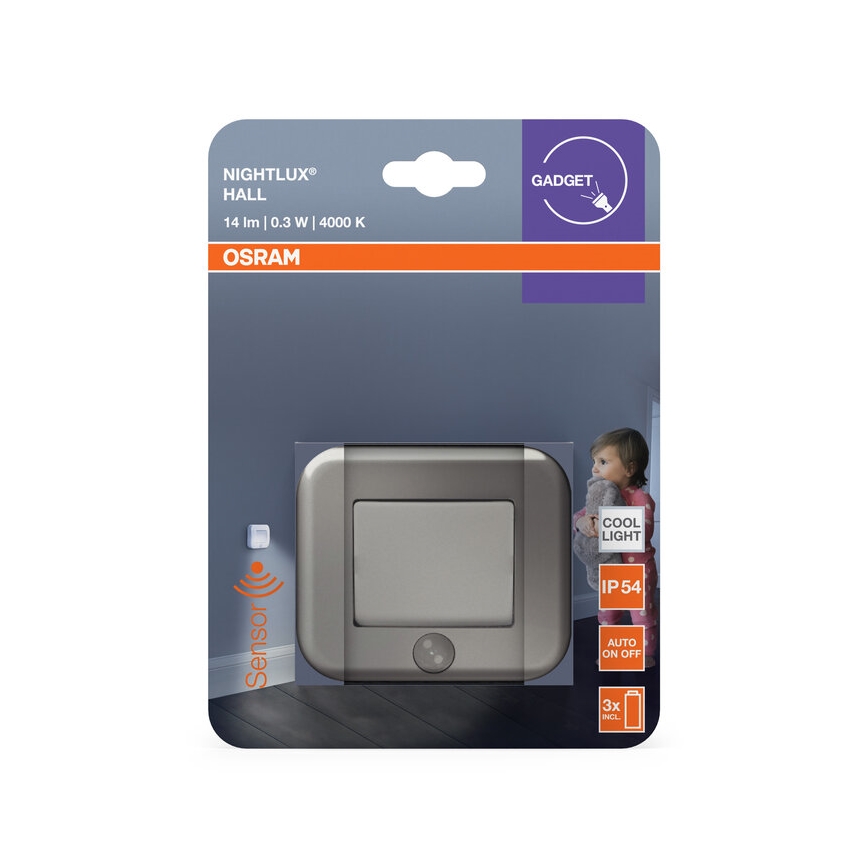 Osram - LED Orientační svítidlo se senzorem NIGHTLUX LED/0,3W/3xAAA IP54 stříbrná