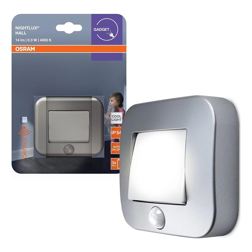 Osram - LED Orientační svítidlo se senzorem NIGHTLUX LED/0,3W/3xAAA IP54 stříbrná