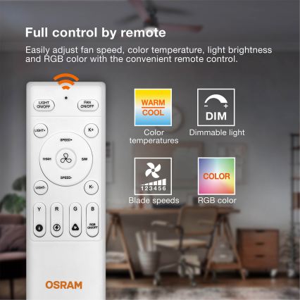 Osram - LED RGB Stmívatelný stropní ventilátor NORDES LED/18W/230V 3000-6500K + dálkové ovládání