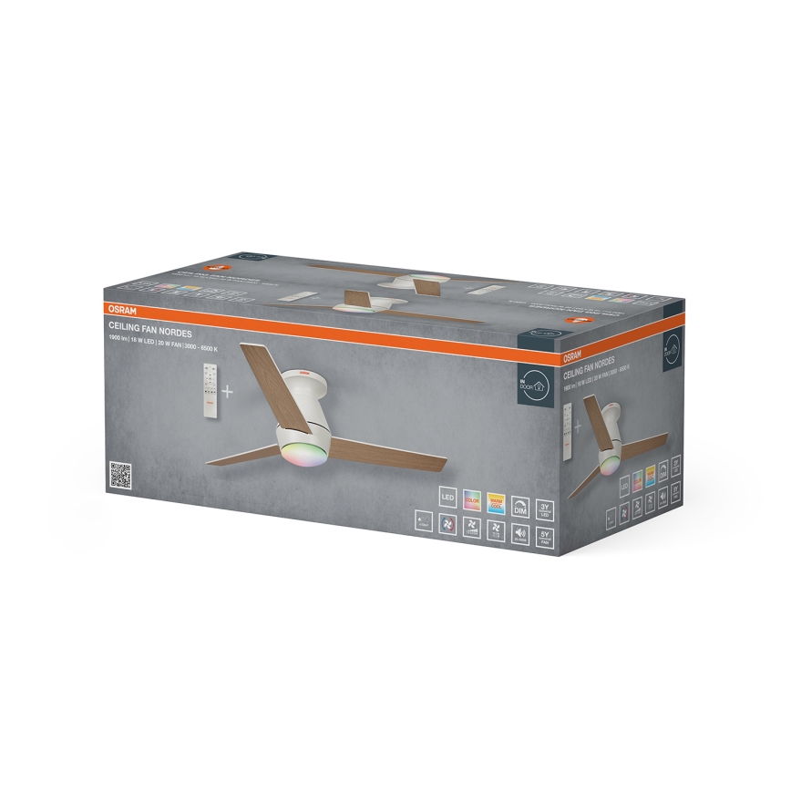 Osram - LED RGB Stmívatelný stropní ventilátor NORDES LED/18W/230V 3000-6500K + dálkové ovládání