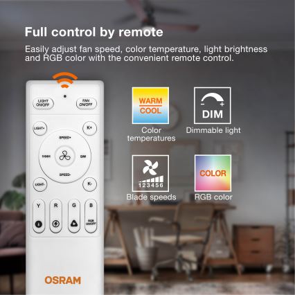 Osram - LED RGB Stmívatelné stropní svítidlo s ventilátorem CIERZO LED/35W/230V 3000-6500K + dálkové ovládání