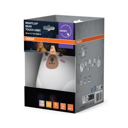 Osram - LED RGBW Stmívatelná dětská dotyková lampička NIGHTLUX BEAR LED/0,7W/3,7V 1200 mAh bílá