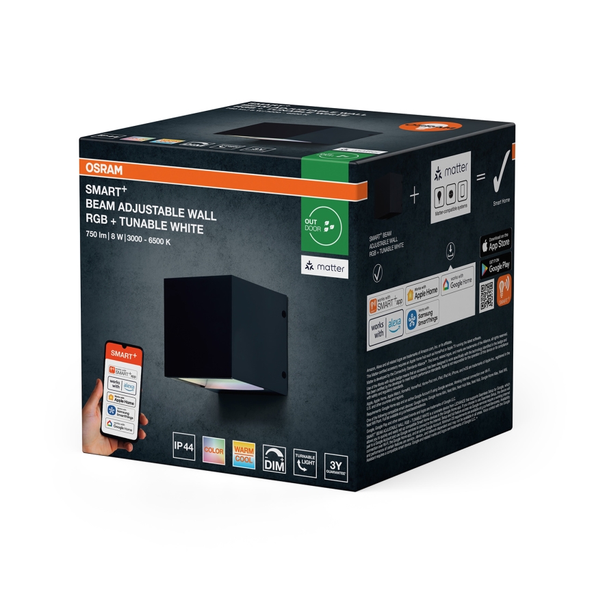 Osram - LED RGBW Stmívatelné venkovní nástěnné svítidlo SMART+ BEAM LED/8W/230V 3000-6500K IP44 Wi-Fi